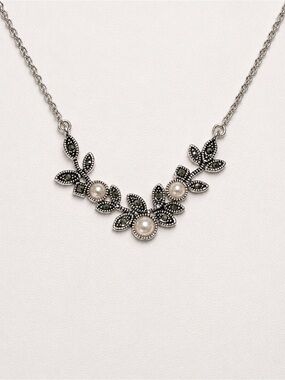 Lia Sophia Silver-Tone Faux Pearl & Crystal Leaf Necklace